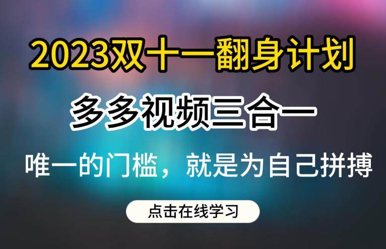 2023电商双11逆袭计划，多多视频带货三合一玩法教程-欢迎访问本站