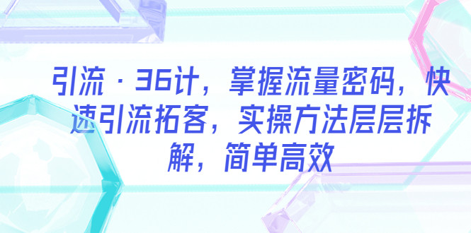 简单高效的引流36计，掌握流量密码，快速引流拓客！-欢迎访问本站