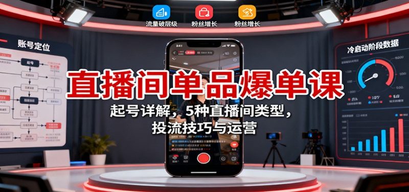 直播间单品爆单系列课：起号运营变现，5种直播间类型，25投流技巧与运营-欢迎访问本站