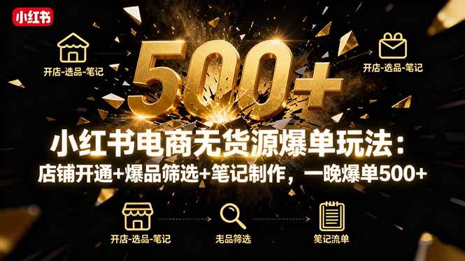 小红书电商无货源玩法教程：店铺开通+笔记制作，一晚爆单500+玩法26-欢迎访问本站
