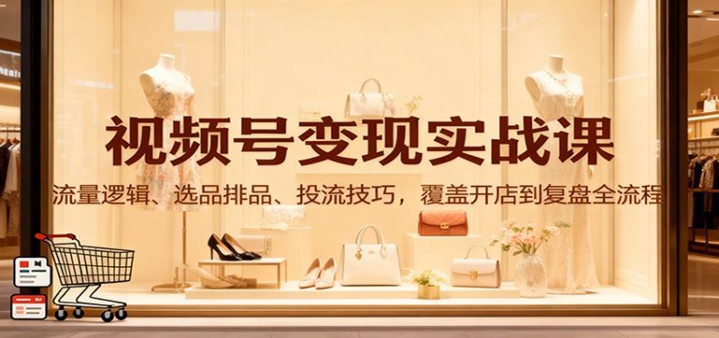 新手视频号变现实战课【外面售价598】：流量+选品+流量，覆盖25开店到复盘全流程-欢迎访问本站