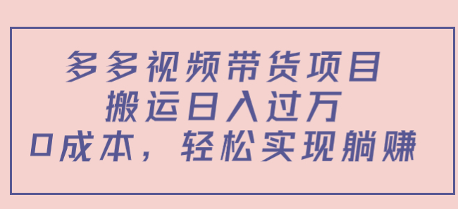 多多视频带货搬运项目，0成本投入日入过万（教程+软件）-欢迎访问本站