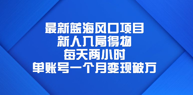 最新蓝海风口项目，每天两小时，单账号一个月变现破万-欢迎访问本站
