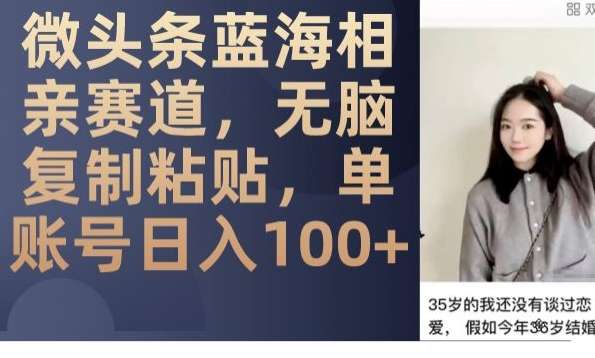 微头条相亲玩法单号日入100！无脑复制粘贴即可-欢迎访问本站