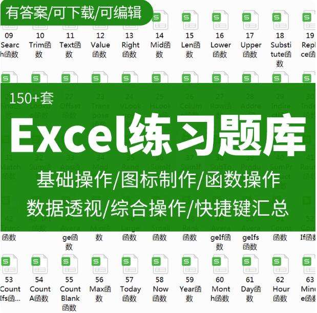 150套excel练习素材【训练试题及答案】题库函数公式表格练习题实操基础数据透视图表制作【电商热销789】-欢迎访问本站