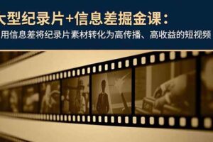 大型纪录片+信息差掘金课：利用信息差将纪录片素材转化为高传播、高收益的短视频-欢迎访问本站