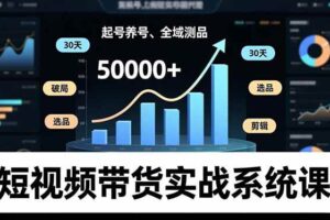短视频带货实战系统课，起号养号、选品剪辑、全域测品，新手30天破局月佣金50000+-欢迎访问本站