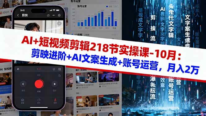 图片[1]-AI+短视频剪辑218节实操课-10月：剪映进阶+AI文案生成+账号运营，月入2万-欢迎访问本站