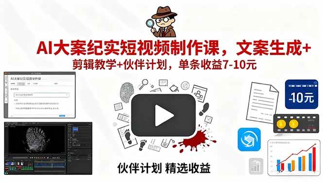 图片[1]-AI大案纪实短视频制作课，文案生成+剪辑教学+伙伴计划，单条收益7-10元-欢迎访问本站