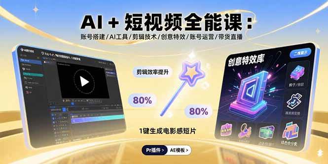 图片[1]-AI+短视频全能课：账号搭建/AI工具/剪辑技术/创意特效/账号运营/带货直播-欢迎访问本站
