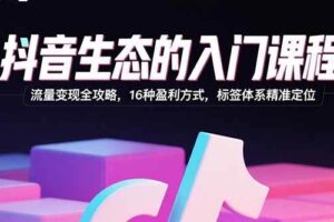 抖音生态的入门课程：流量变现全攻略，16种盈利方式，标签体系精准定位-欢迎访问本站