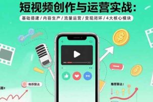 短视频创作与运营实战：基础搭建/内容生产/流量运营/变现闭环/4大核心模块-欢迎访问本站