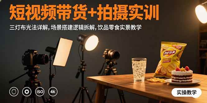 图片[1]-短视频带货+拍摄实训：三灯布光法详解,场景搭建逻辑拆解,饮品零食实景教学-欢迎访问本站