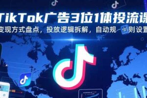 TikTok广告3位1体投流课，变现方式盘点，投放逻辑拆解，自动规则设置-欢迎访问本站