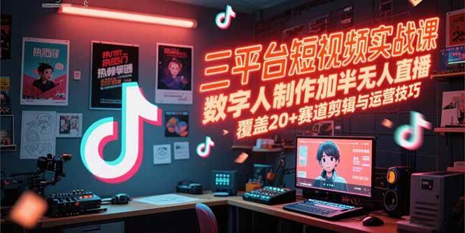 图片[1]-三平台短视频实战课，数字人制作加半无人直播，覆盖20+赛道剪辑与运营技巧-欢迎访问本站