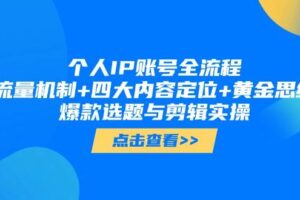 个人IP账号全流程：流量机制+四大内容定位+黄金思维, 爆款选题与剪辑实操-欢迎访问本站