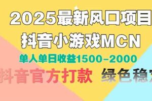 2025最新风口项目 抖音小游戏MCN 单人单日收益1500-2000+-欢迎访问本站