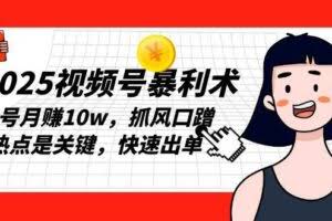 2025视频号暴利术，单号月赚10w，抓风口蹭热点是关键，快速出单-欢迎访问本站
