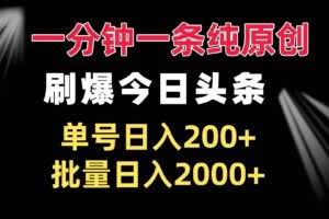一分钟一条纯原创  刷爆今日头条 单号日入200+ 批量日入2000+-欢迎访问本站
