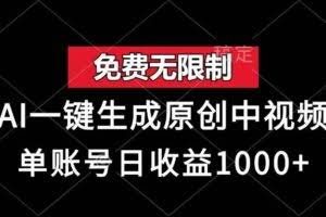 免费无限制，AI一键生成原创中视频，单账号日收益1000+-欢迎访问本站