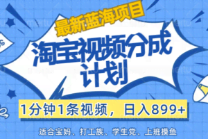 【最新蓝海项目】淘宝视频分成计划，1分钟1条视频，日入899+，有手就行-欢迎访问本站