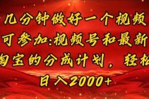 几分钟一个视频，可在视频号，淘宝同时获取收益，新手小白轻松日入2000…-欢迎访问本站