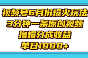 视频号6月份爆火玩法，3分钟一条原创视频，撸爆分成收益，单日1000+-欢迎访问本站