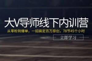大V导师线下内训营：从零粉到爆单，一招搞定百万原创，78节45个小时-欢迎访问本站