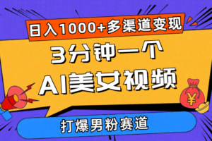 3分钟一个AI美女视频，打爆男粉流量，日入1000+多渠道变现，简单暴力，…-欢迎访问本站