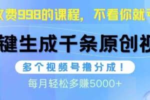 视频号软件辅助日产1000条原创视频,多个账号撸分成收益,每个月多赚5000+-欢迎访问本站