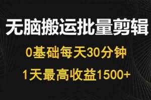 每天30分钟，0基础无脑搬运批量剪辑，1天最高收益1500+-欢迎访问本站