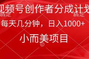 视频号创作者分成计划，每天几分钟，收入1000+，小而美项目-欢迎访问本站