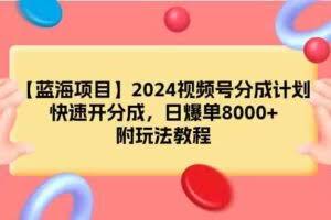 【蓝海项目】2024视频号分成计划，快速开分成，日爆单8000+，附玩法教程-欢迎访问本站