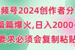 视频号2024创作者分成，片片爆火，要求必须会复制粘贴，日入2000+-欢迎访问本站